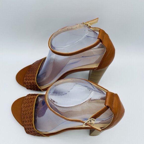 Wild Diva Shoes Womens Size 7.5 Brown Woven Braid Block Heels Sandals Ankle - Picture 6 of 12